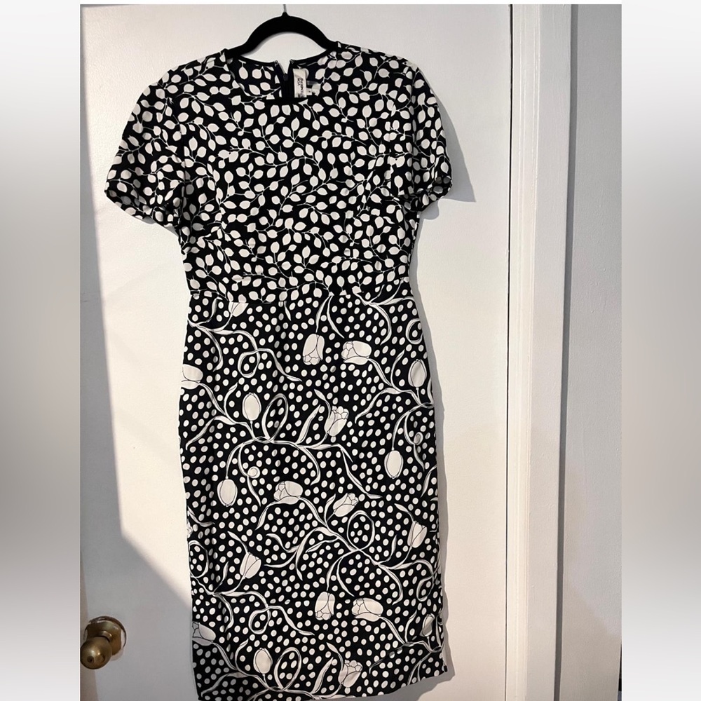 Diane Von Furstenberg Black and White Ruffled Midi Dress